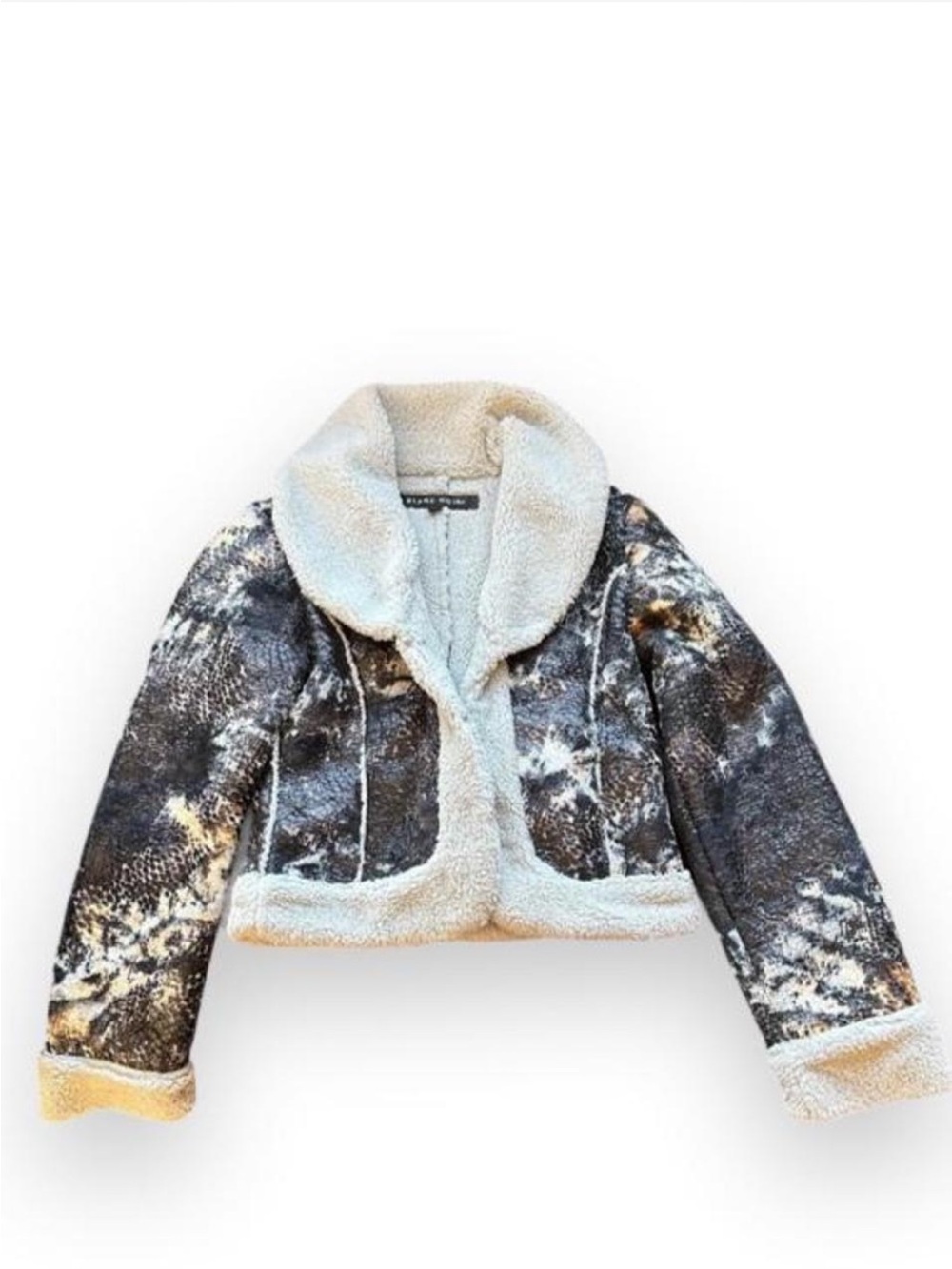 Blanc Noir Black and Grey Teddy Sherpa Cropped Grunge Jacket - Vintage